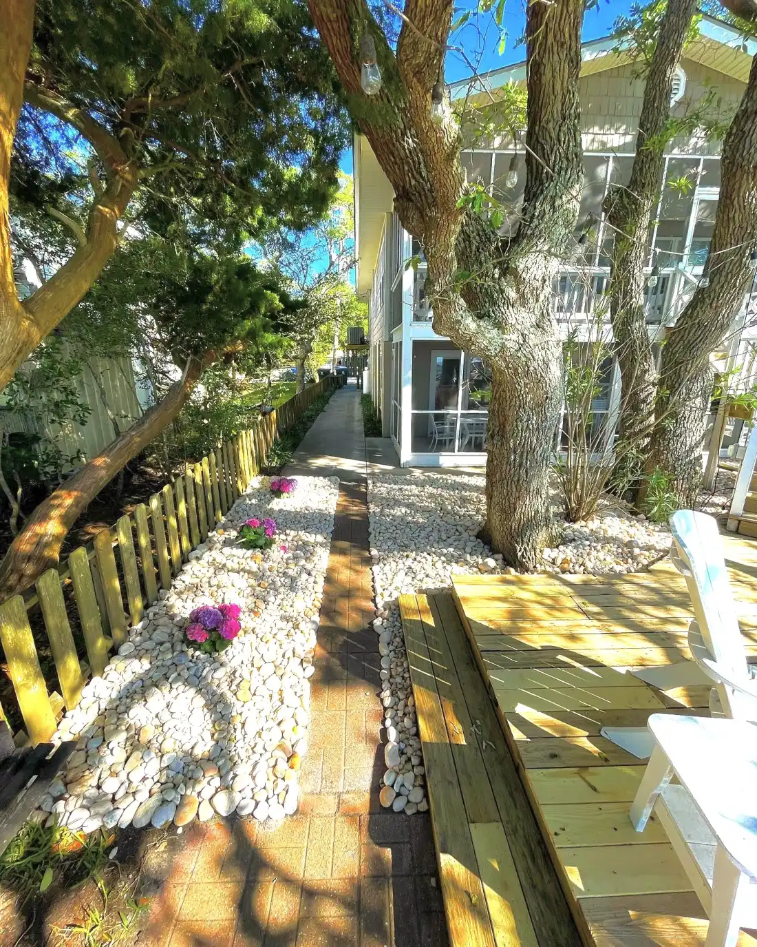 Paver patio surface used as the base for a coastal outdoor living room