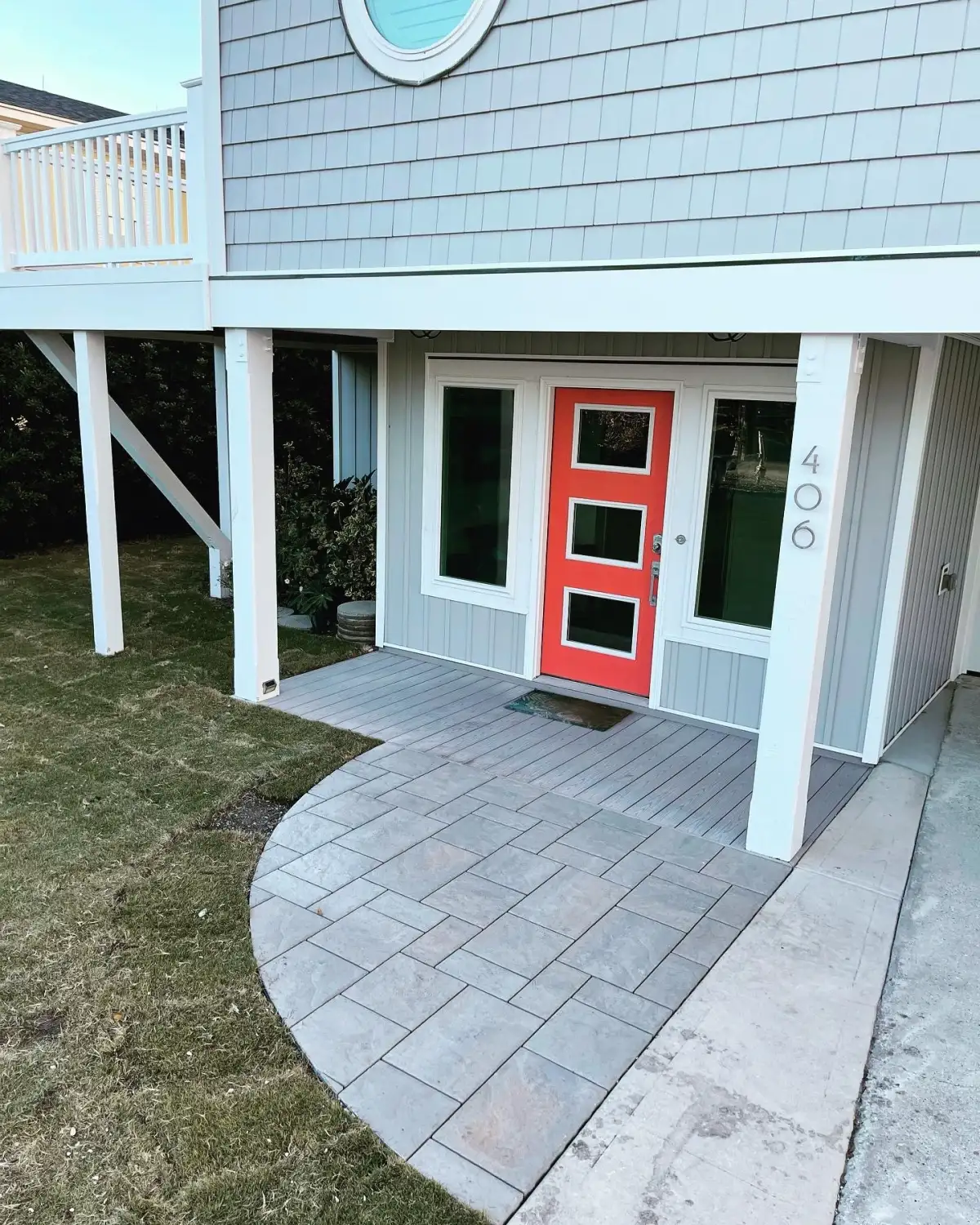 Completed paver patio and outdoor living project with landscape lighting in Wilmington NC