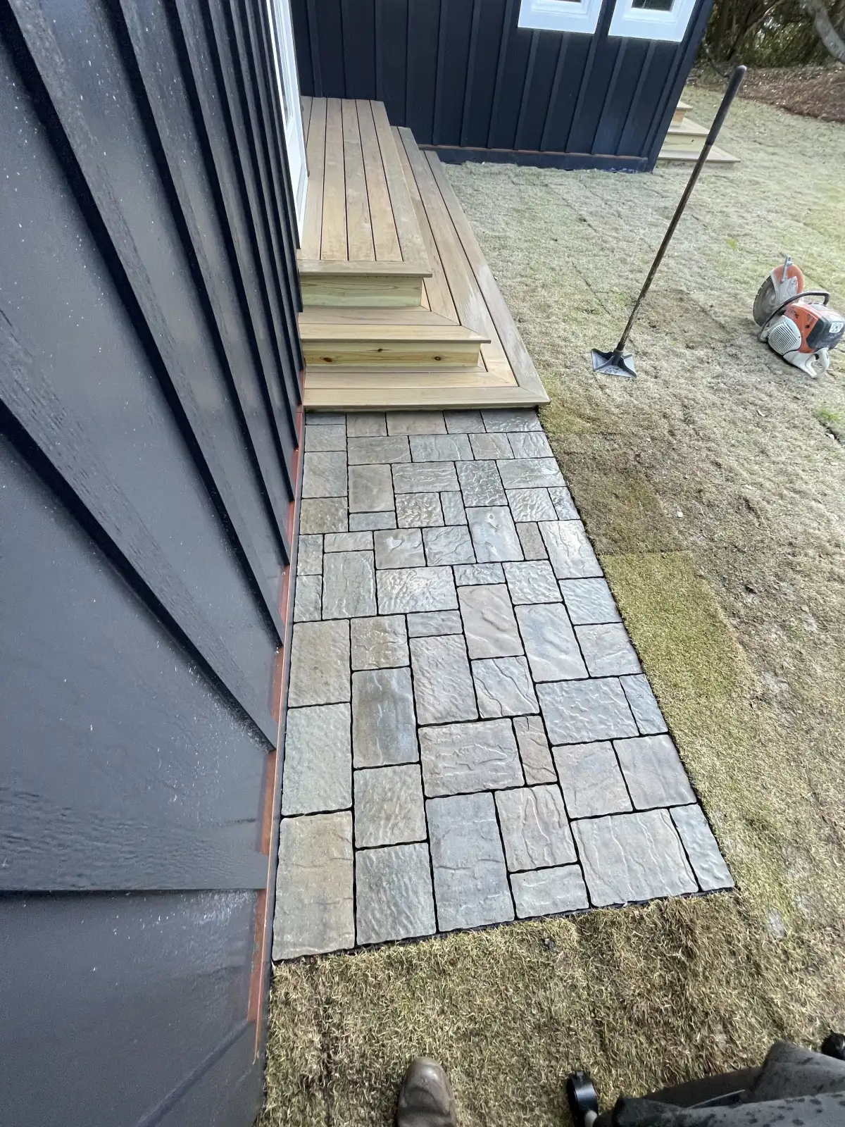 Paver patio construction detail for a Wilmington NC outdoor living space